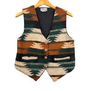 Vintage Cheyenne Autumn Wool Aztec Vest Southwestern Western Button Front Size S